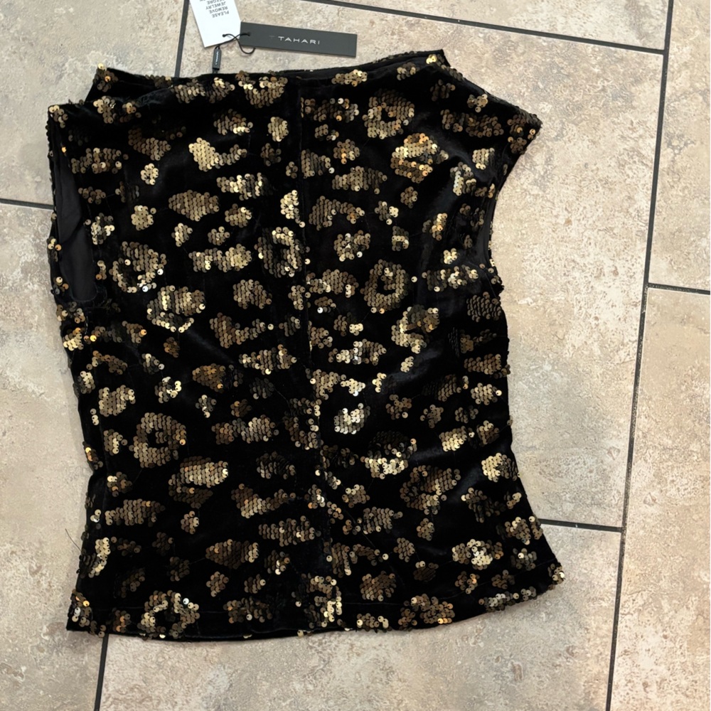Tahari Black and Gold Sequin Pencil Skirt